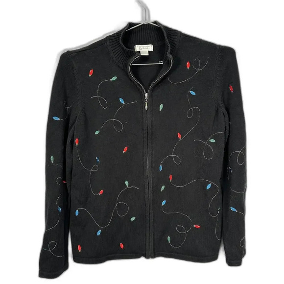 Vintage Christopher & Banks Black Christmas Lights Sweater M - Picture 1 of 3